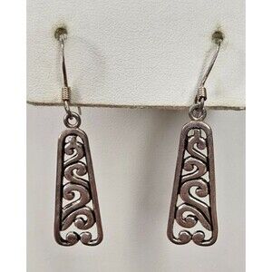 Sterling Silver Cut Work Filigree Dangle Drop Teardrop Earrings 1.25”L